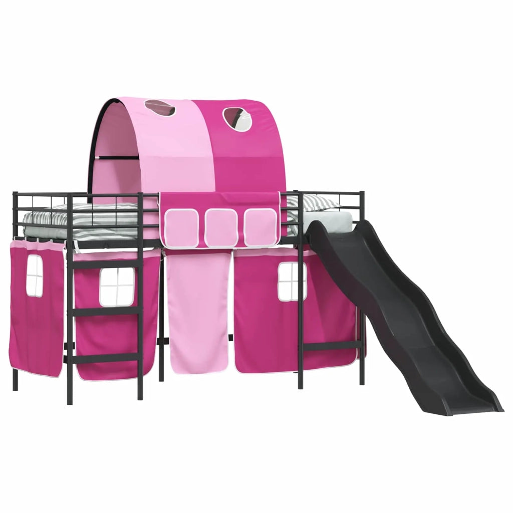 Struttura del letto loft per bambini-Giroletto per bambini Nero e rosa 100 x 190 cm 747677
