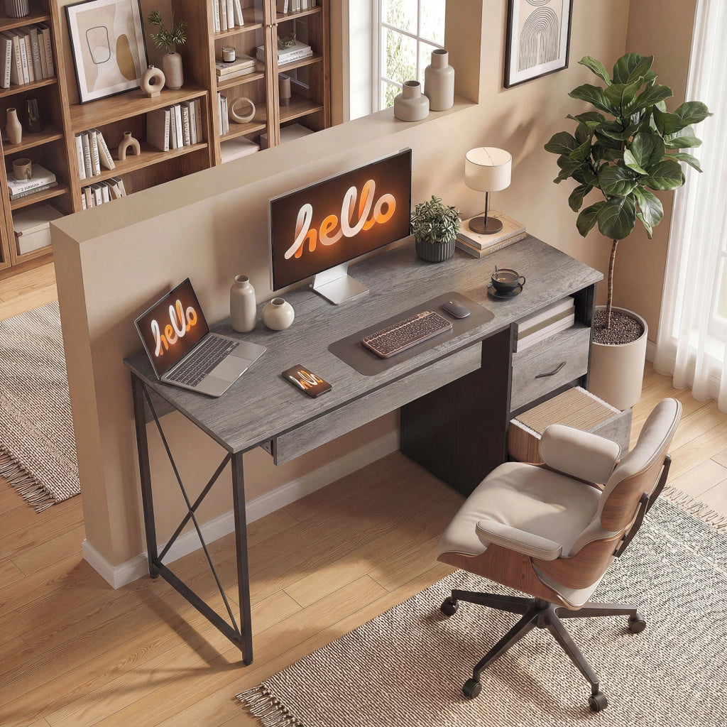 Scrivania per computer con cassetti e ripiano per tastiera ¨C Minimal ¨C Grigio 120x50x
