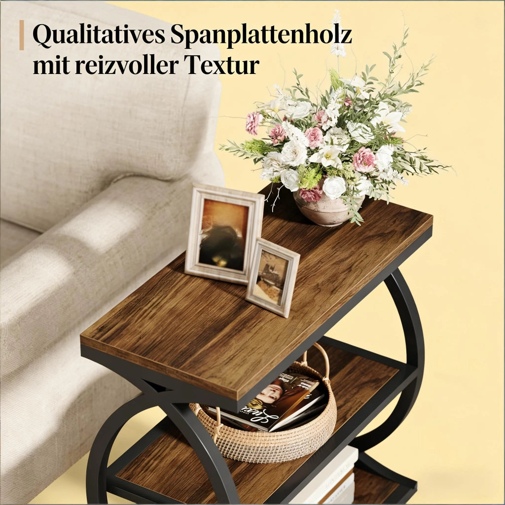 TAVOLINO Beistelltisch 60 cm Metallo Nero e Legno Rustico