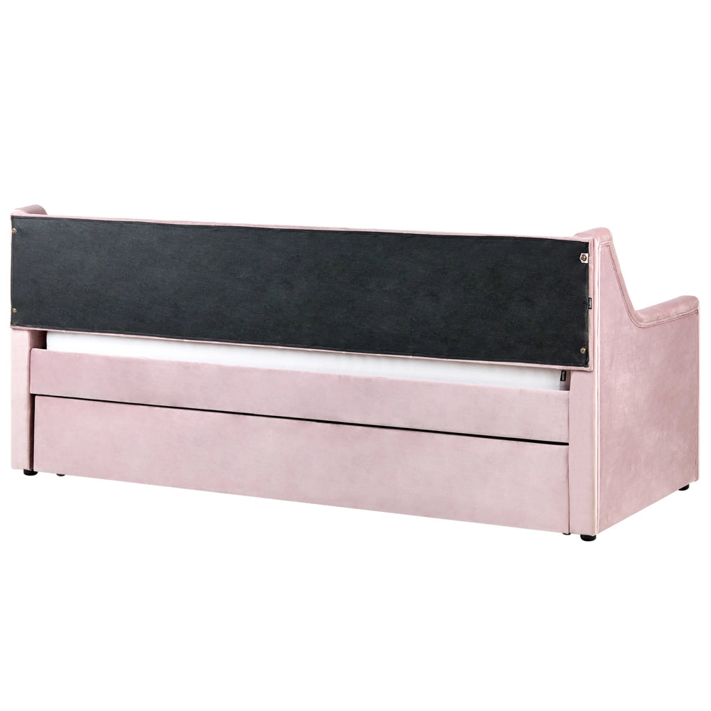 Letto singolo con letto estraibile 90 x 200 cm in Velluto Rosa con Rete a Doghe