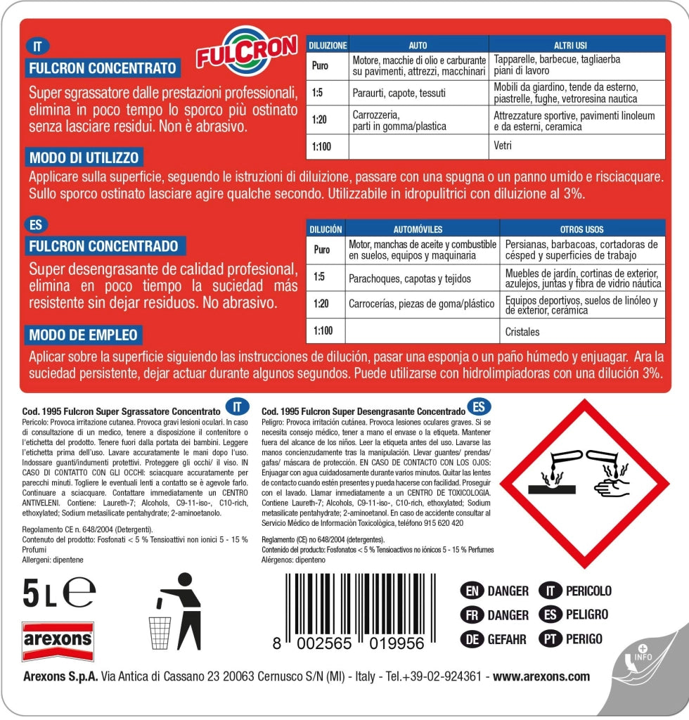 Fulcron Sgrassatore Concentrato Arexons Lt 5