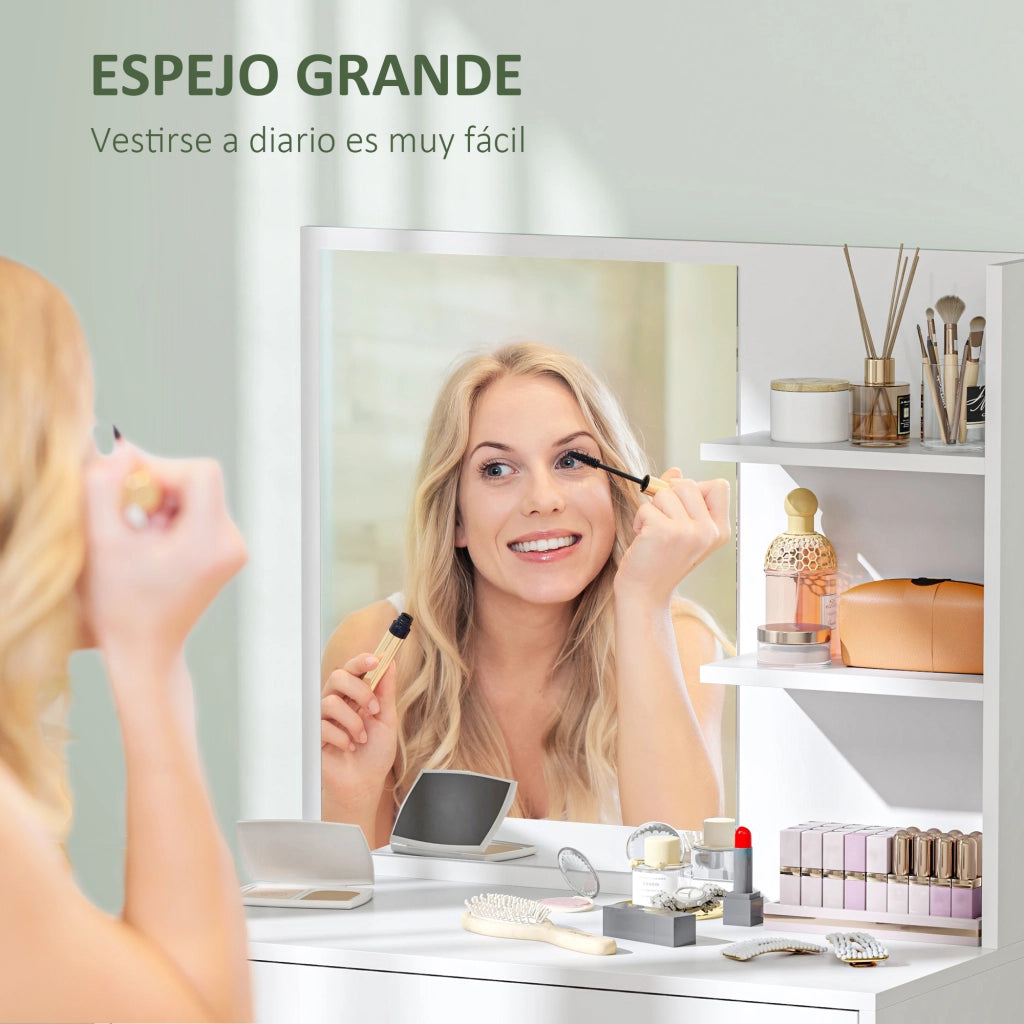 Cassettiera con specchio per trucco e ripiani aperti ¨C Xylo ¨C Bianco