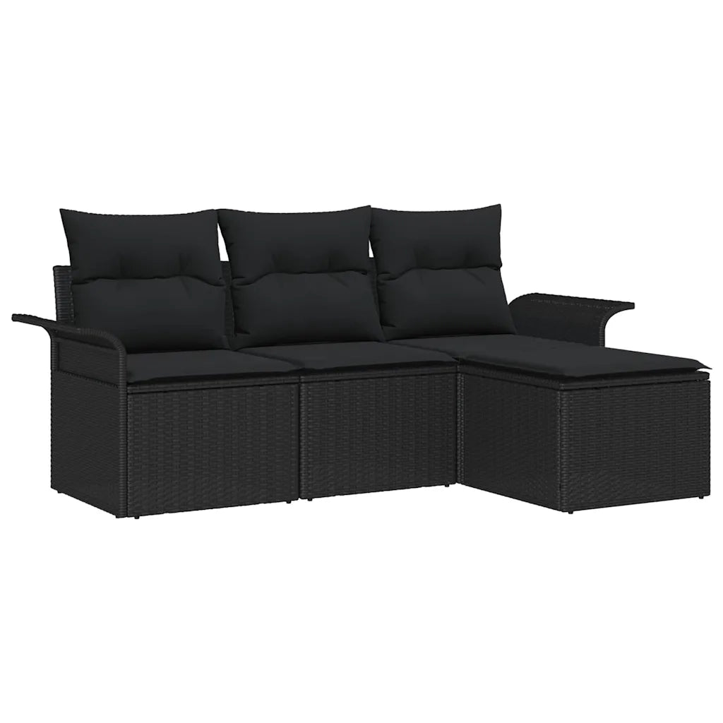 Set di divani con cuscino 4 pcs Nero polyrattan 3345313