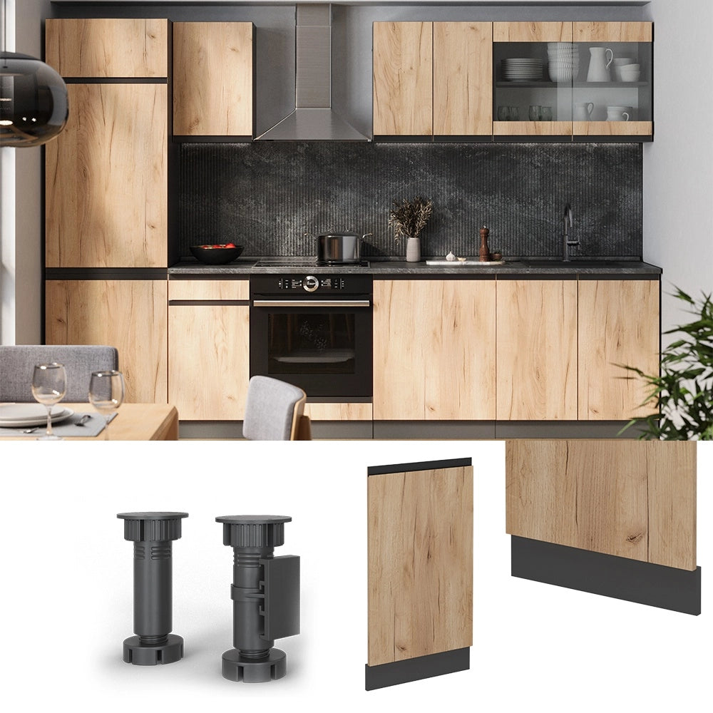 Pannello frontale della lavastoviglie R-Line Rovere dorato/Antracite 45 cm J-Shape, PL Marmo Vicco