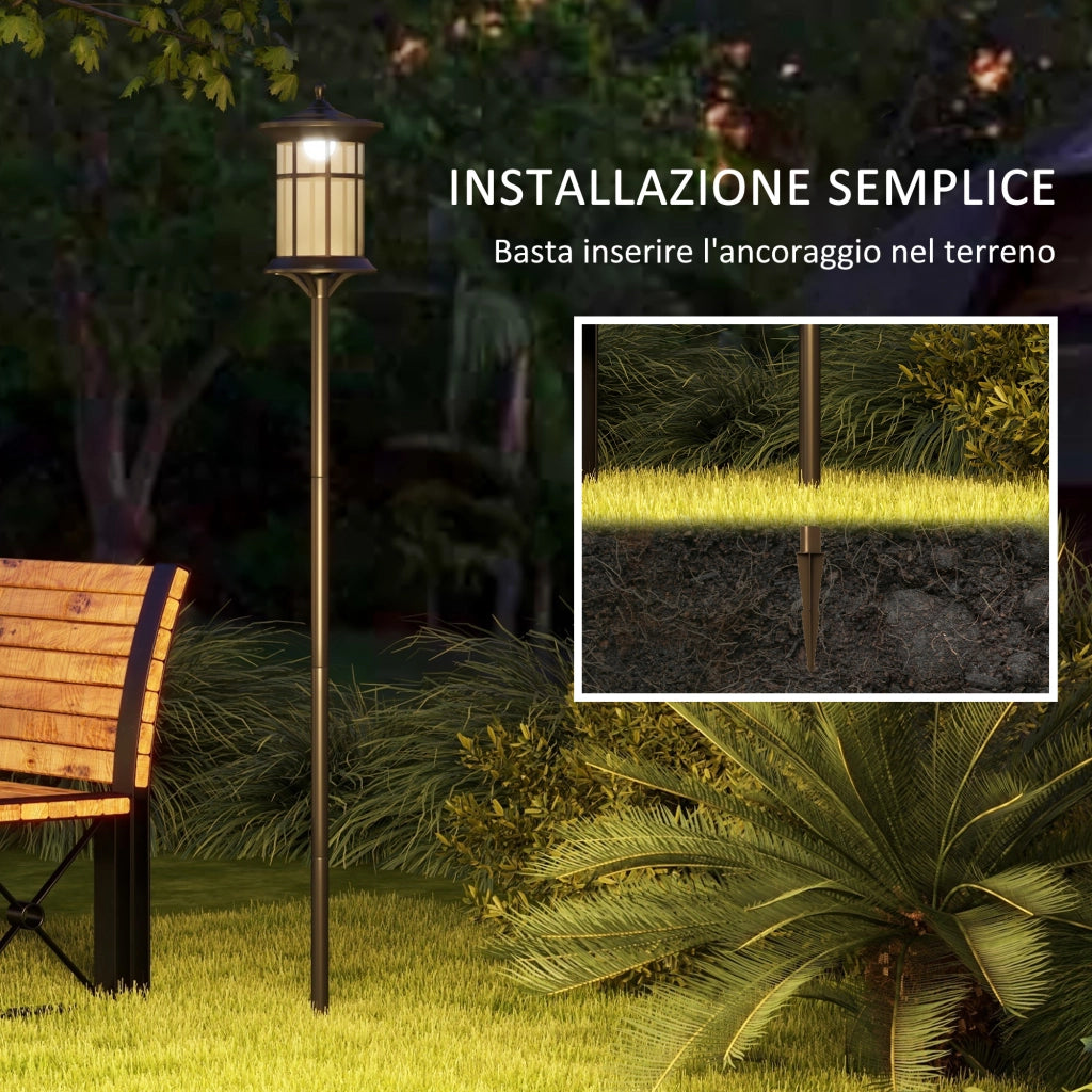 Lampione Solare da Giardino Alto 184cm con Luce LED Bianco Freddo e IP44, Nero