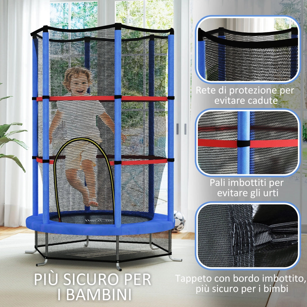Tappeto Elastico per Bambini con Rete di Sicurezza ¨C Minimal ¨C Blu Nero 140x190 cm