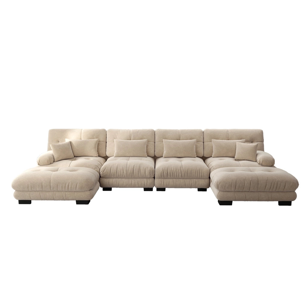 Divano Angolare 4 Posti con Poggiapiedi ¨C MINIMAL ¨C Chenille, Marrone Chiaro