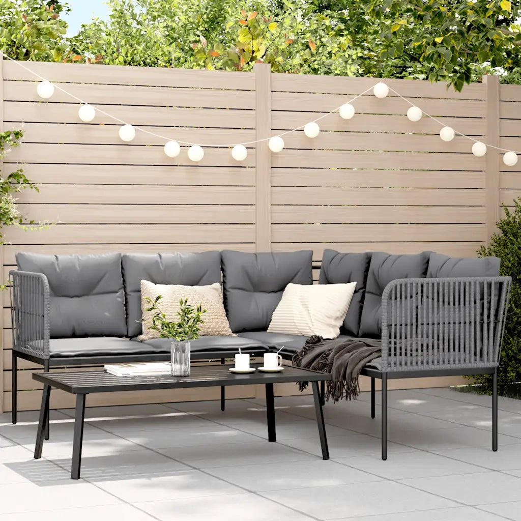 Set Divano da Giardino con Cuscini Nero Acciaio e Textilene 3283747