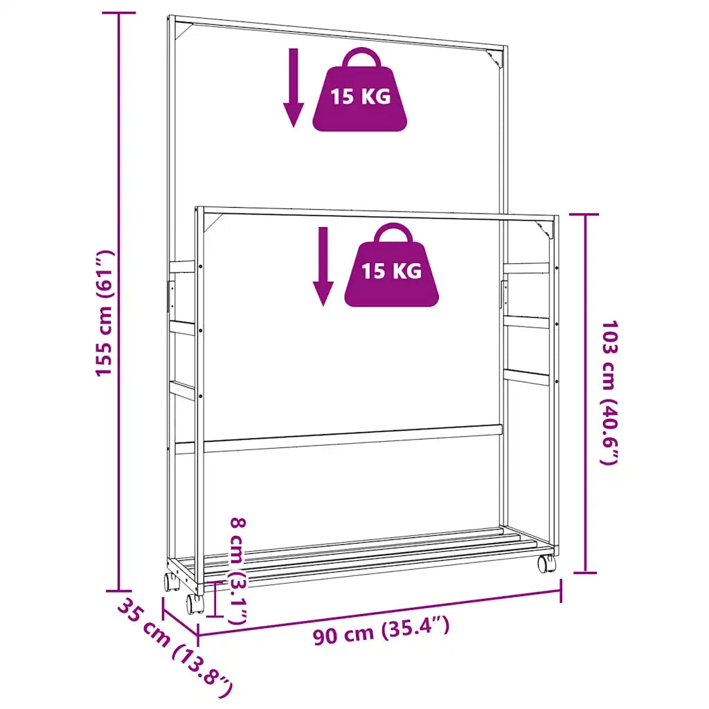 Appendiabiti con Ripiani e Ruote 90x35x155 cm in Bamb¨´ CFW7964375