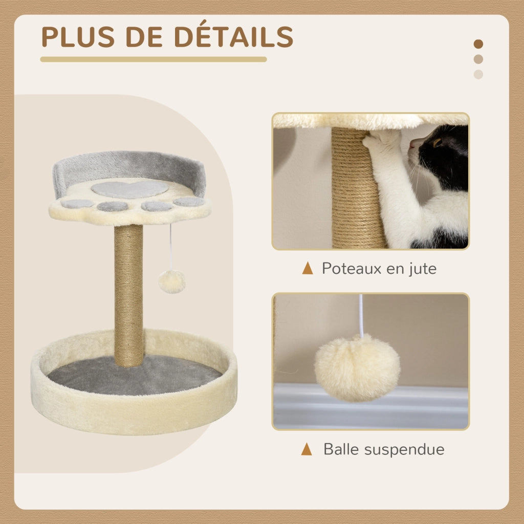Albero per Gatti Grigio con Piattaforme e Pompon ¨C Minimal ¨C Grigio 44 cm