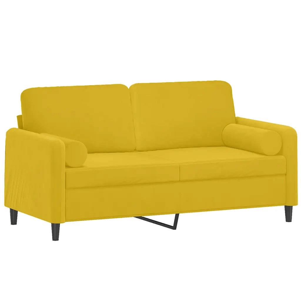 Divano a 2 Posti con Cuscini Giallo 140 cm in Velluto