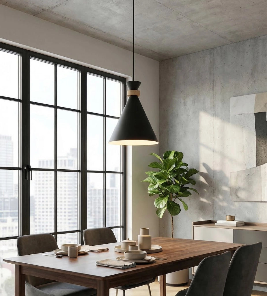 Lampada a sospensione ZERO nera legno 1xE27 Emibig