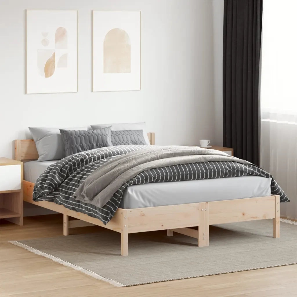 Letto matrimoniale | Letto per adulti | Letto senza Materasso 140x200 cm in Legno Massello di Pino