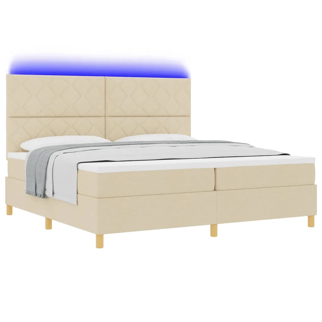 Letto a Sorgente LED con materasso Crema 200 x 200 cm Tessuto 3343206