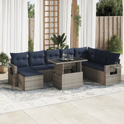 Set Divano da Giardino 9pz con Cuscini Grigio Polyrattan Acacia 3326532