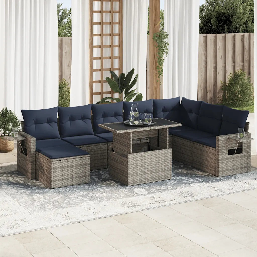 Set Divano da Giardino 9pz con Cuscini Grigio Polyrattan Acacia 3326532