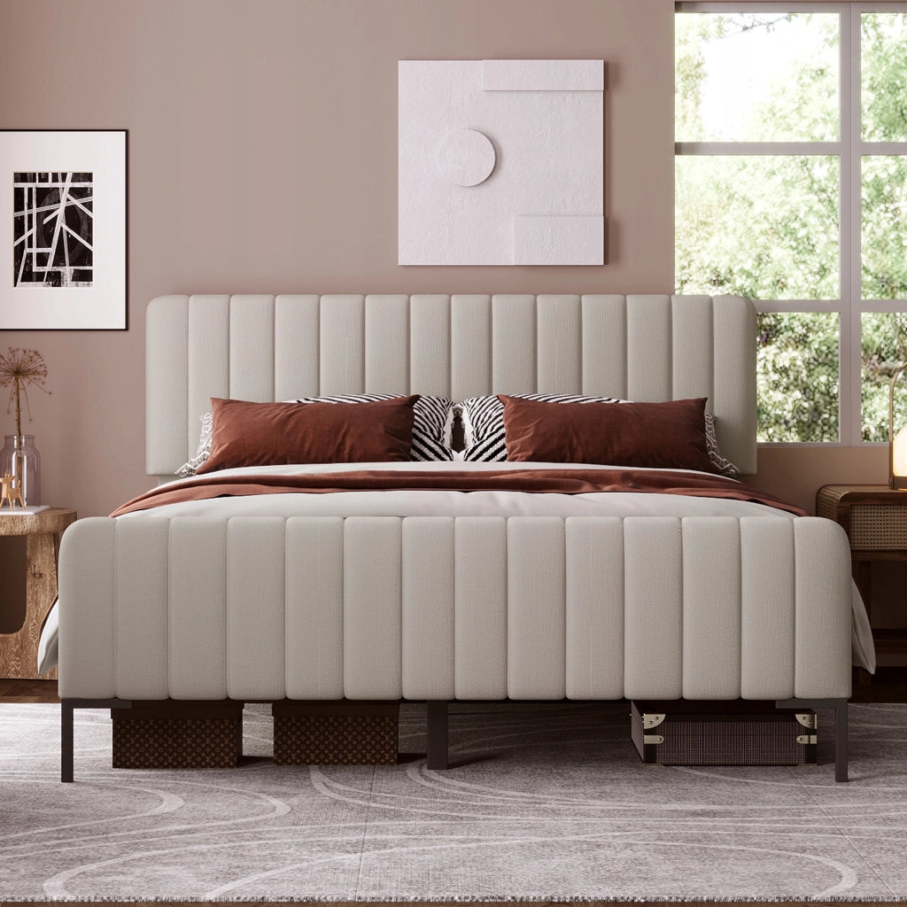 Letto imbottito con materasso - Xylo - 140x200 - Grigio-marrone