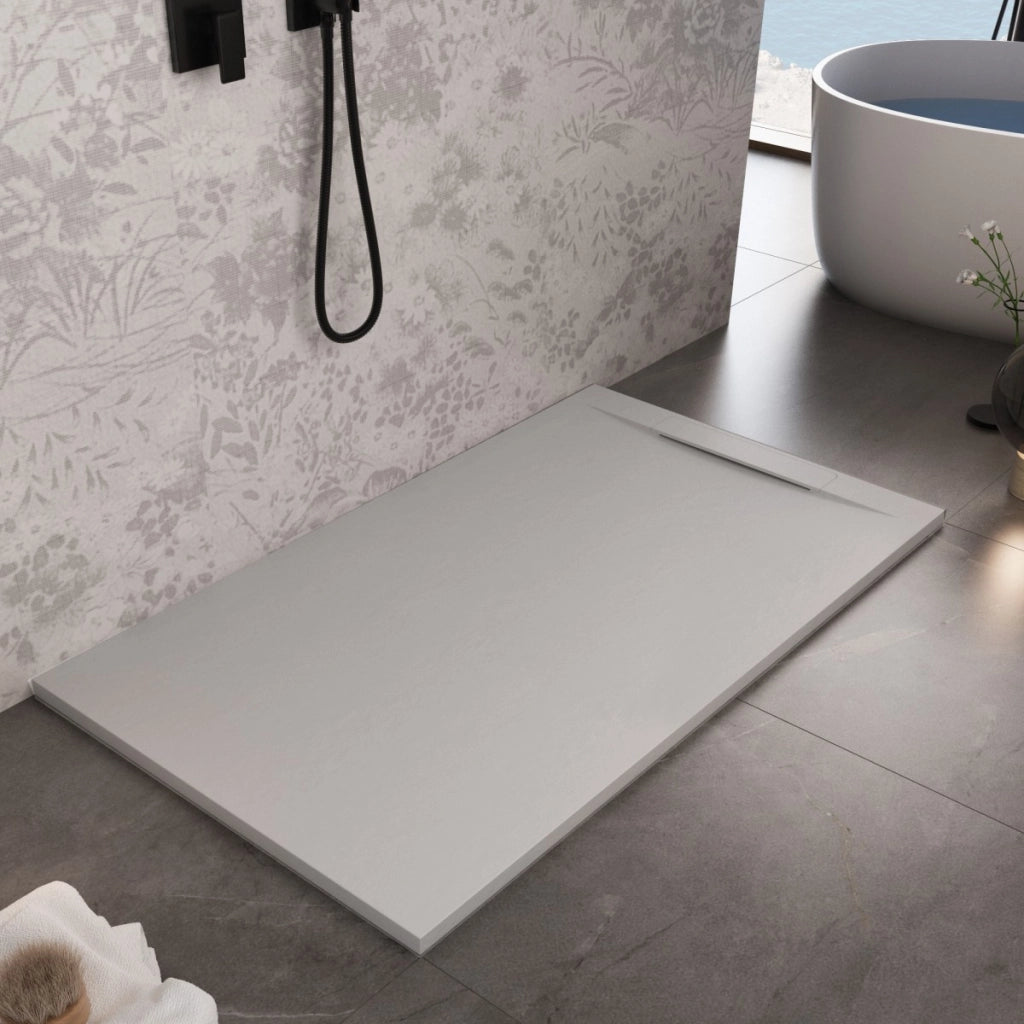 Piatto doccia in marmoresina grigio chiaro effetto pietra cemento vincent, misura 70x110