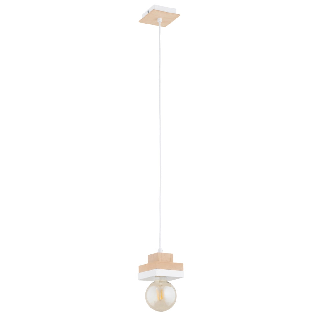 Lampada a sospensione MIKO bianco/legno E27 1 luce Alfa