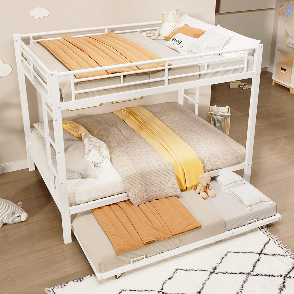 Letto a castello metallico-Xylo-140x200cm, barriera alta, bianco
