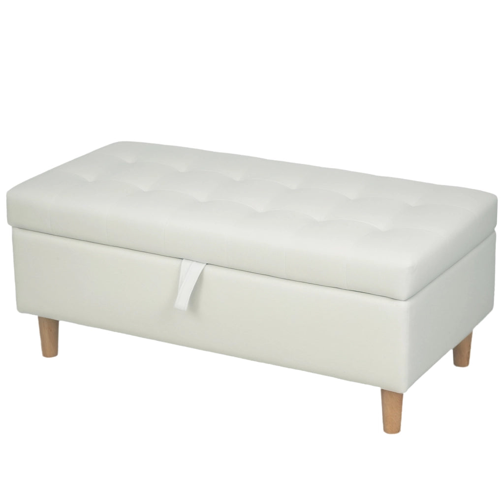 Pouf con contenitore e gambe in legno ¨C Minimal ¨C tessuto crema
