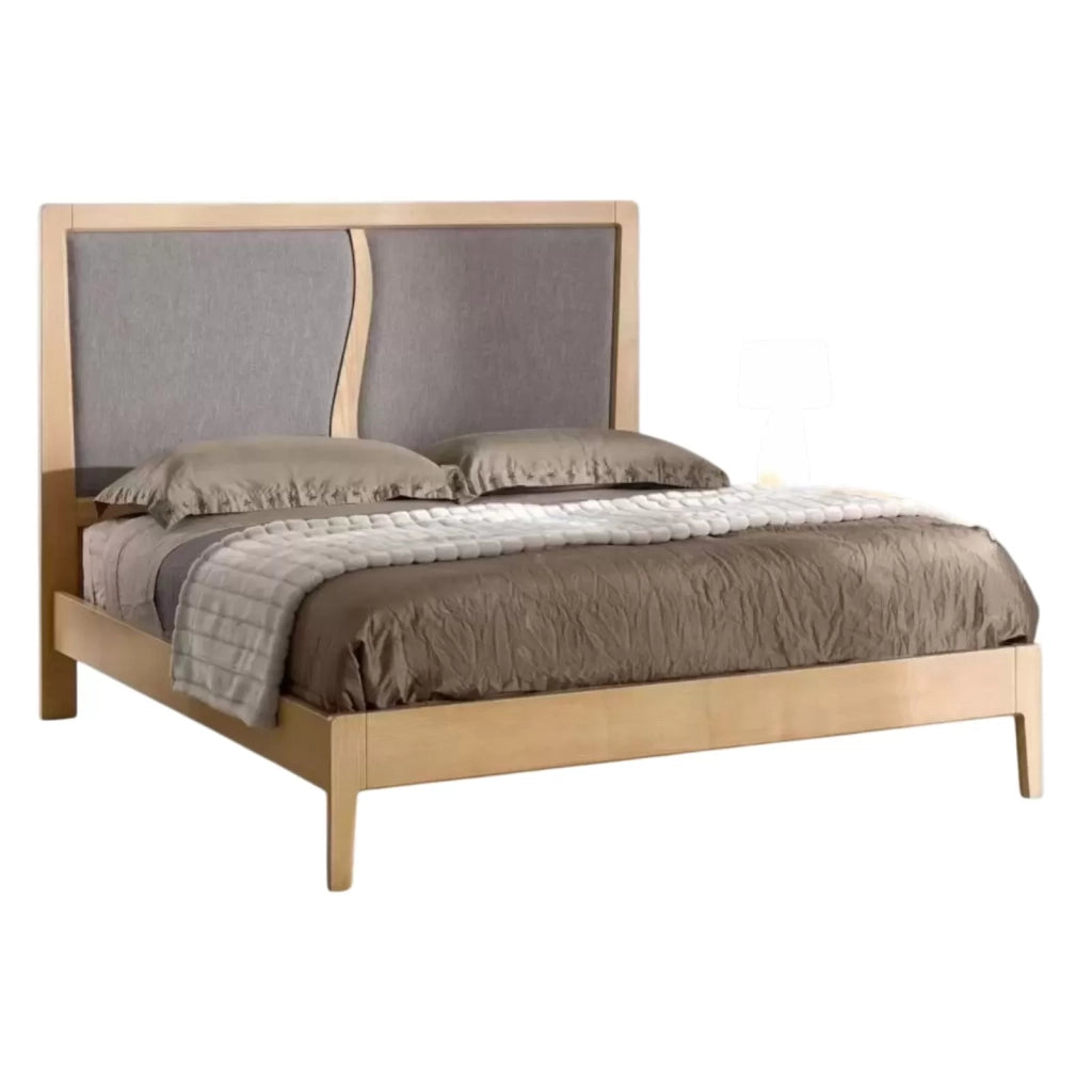 Letto matrimoniale contemporaneo imbottito legno chiaro 175x207x135 - Mobili 2G