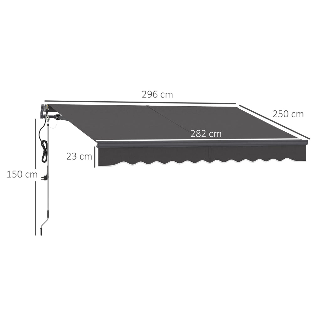 Tenda da Sole Retrattile Elettrica con Manovella ¨C Xylo ¨C Grigio Scuro 296x250 cm
