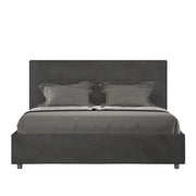 BS COM Letto matrimoniale francese con rete imbottito 140x200 microfibra grigio