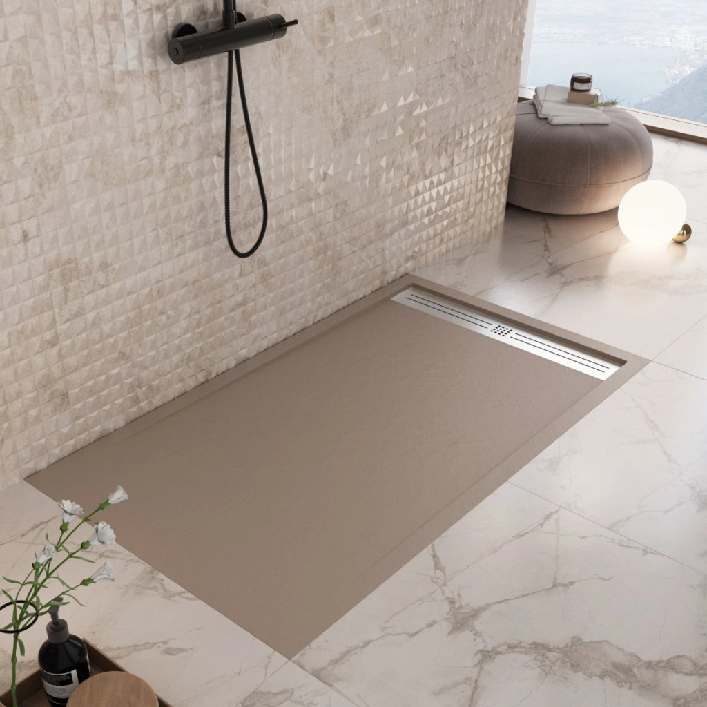 Piatto doccia in marmoresina tortora effetto pietra cemento relax, misura 70x180
