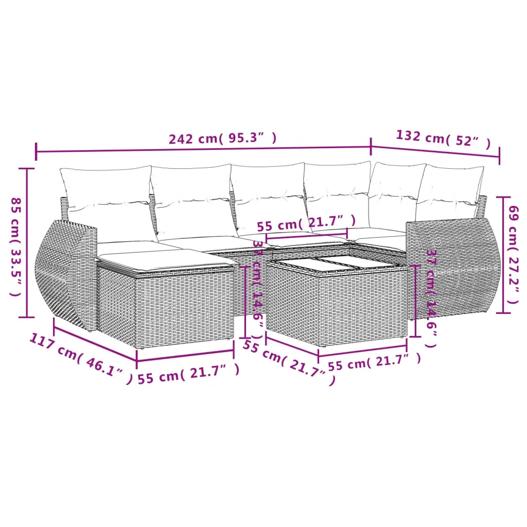 Set Divani da Giardino 7pz con Cuscini Grigio Chiaro Polyrattan 3254009