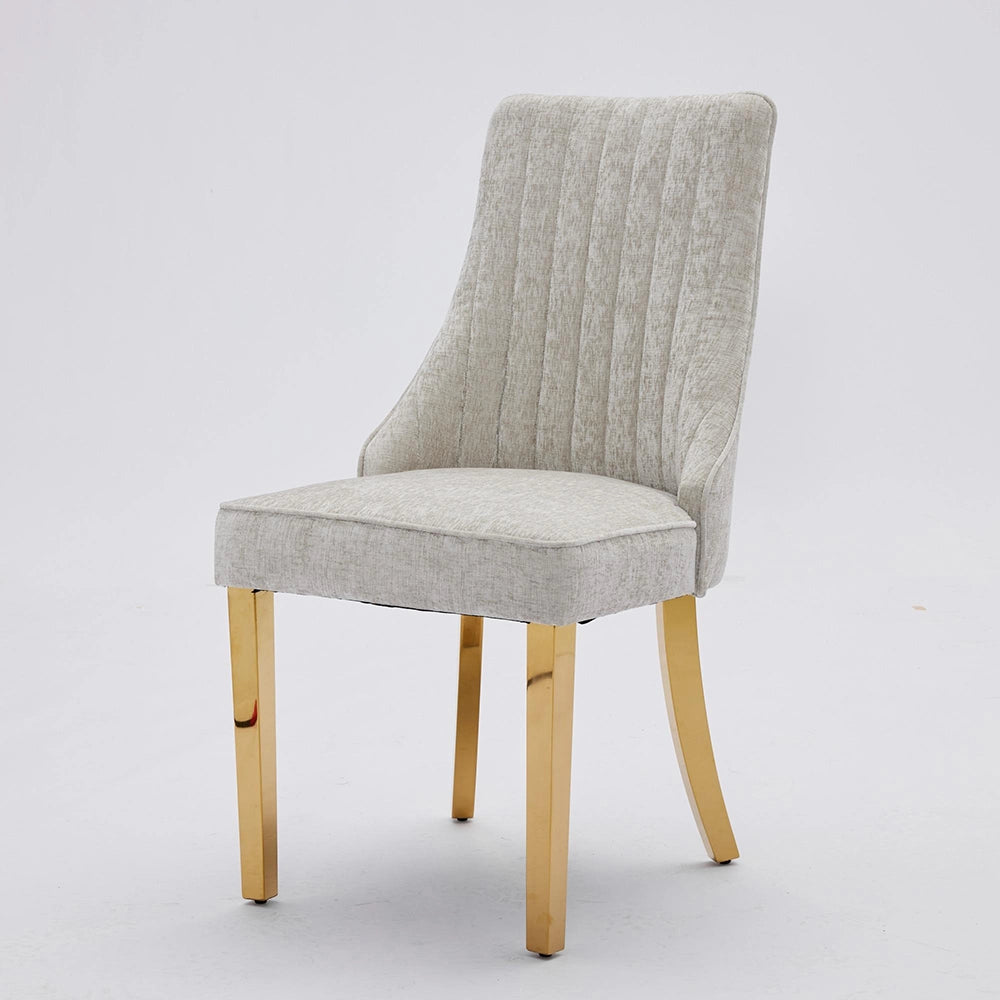 Set 2 sedie Channel - Xylo - tessuto chenille beige gambe dorate