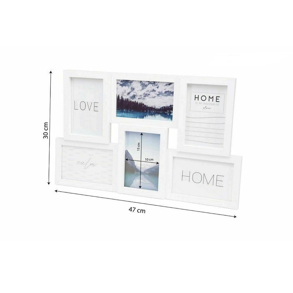 Trade Shop - Cornice Multifoto Parete Muro 6 Foto 10x15cm Porta Fotografie Pvc Bianca 219637 -