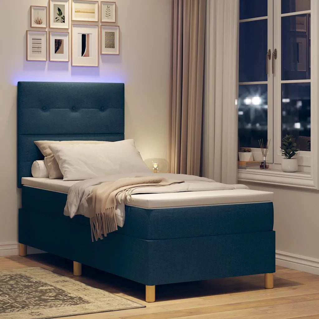 Letto a Sorgente LED con materasso Blu 80 x 200 cm Tessuto