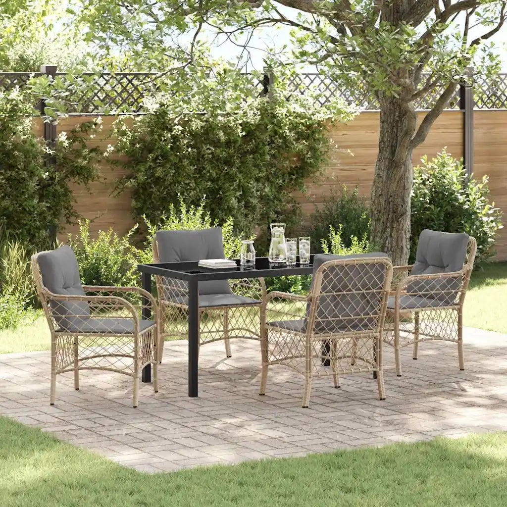 Set da Pranzo per Giardino con cuscino 5 pcs Beige polyrattan 3380234