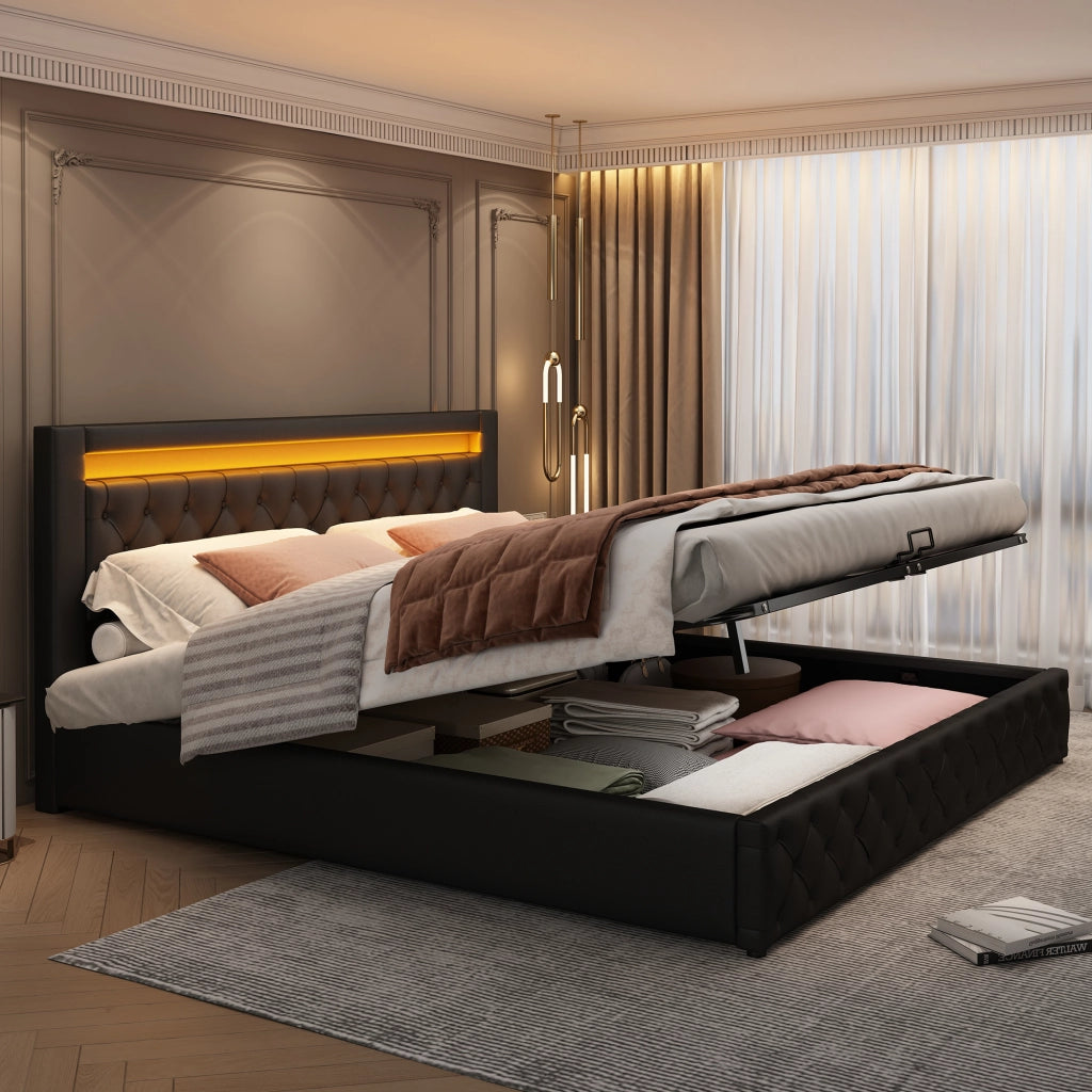 letto imbottito pu nero 162 x 207 cm