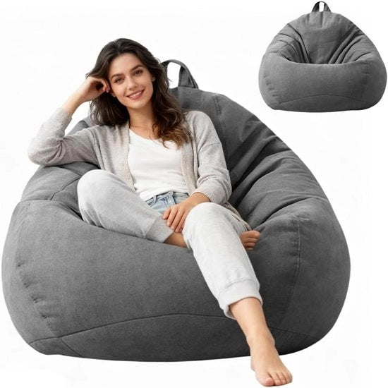 Seduta di lino senza riempimento - Grigio - Comoda - Sedia da riposo - Salotto/Camera da letto/Camera di gioco - Per adulti e adolescenti - Sostenibile - Adatto per bambini