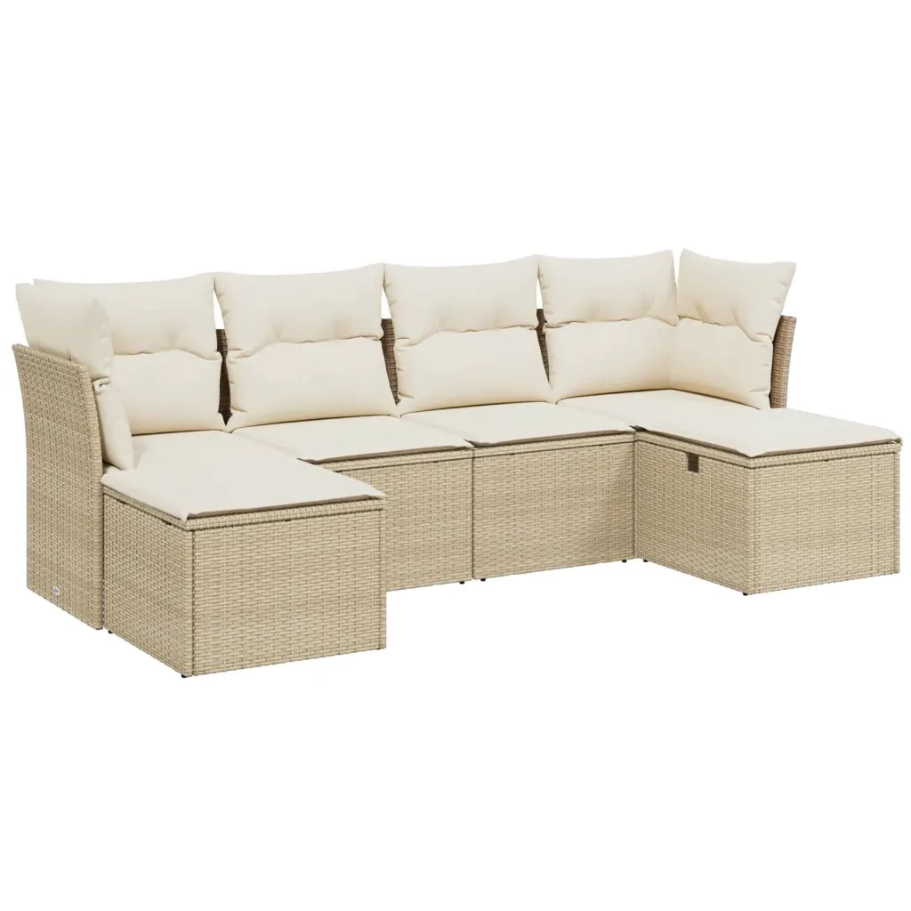 Set Divano da Giardino 6 pz con Cuscini Beige in Polyrattan 3263234