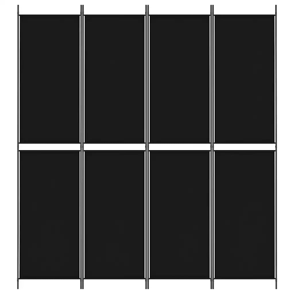 Divisorio Ambienti | Divider per stanze | Paravento a 4 Pannelli Nero 200x220 cm in Tessuto
