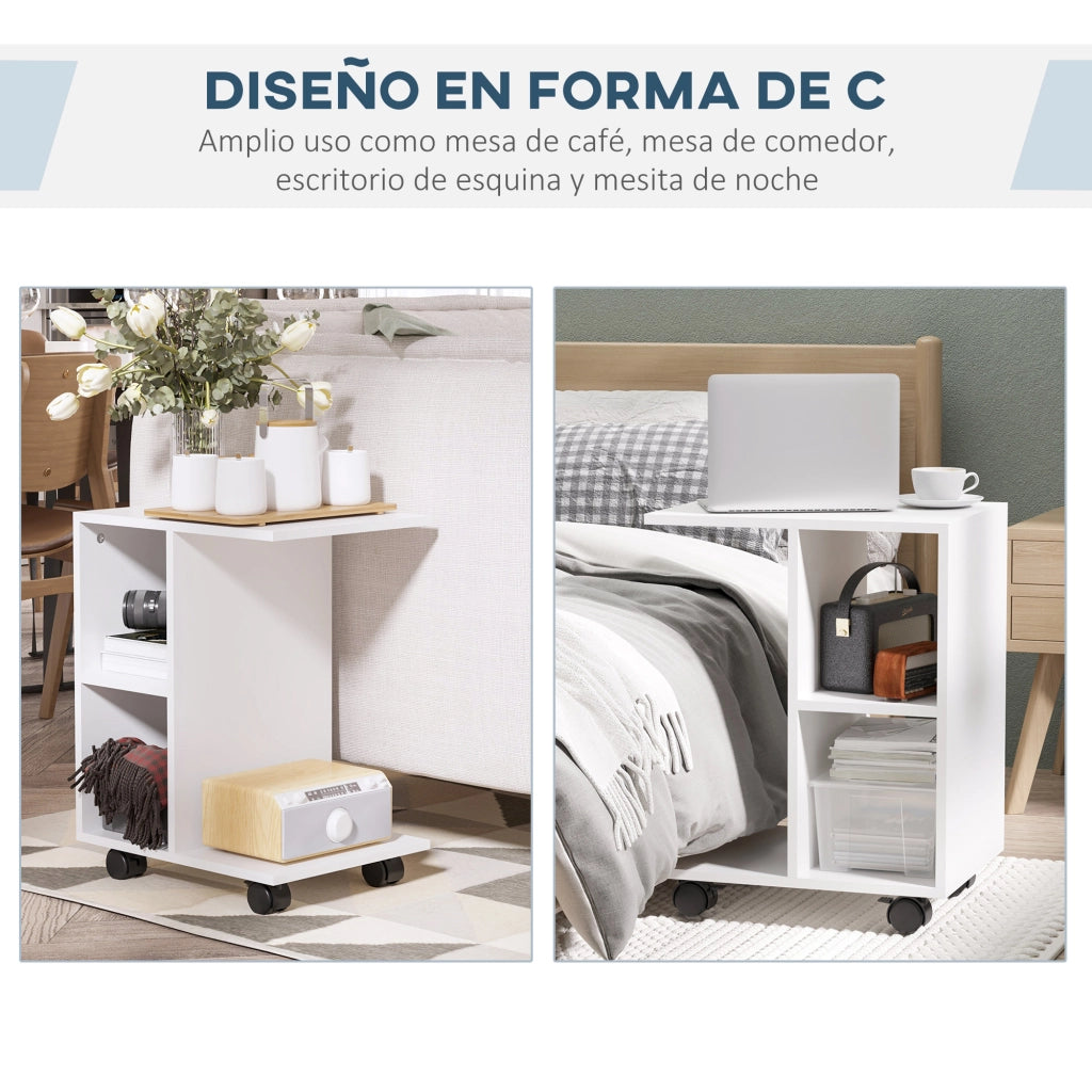 Tavolino da caff¨¨ con ruote e ripiani aperti ¨C Minimal ¨C 45x35x58 cm bianco