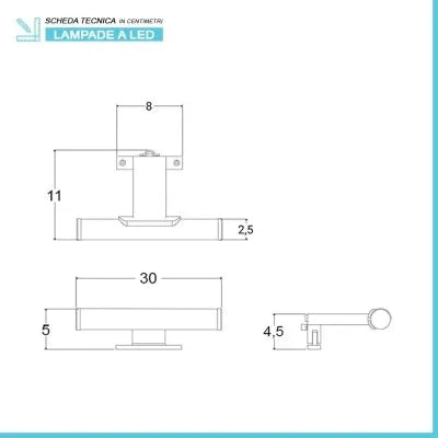 Lampada LED per specchio bagno 30 cm cromo con doppia installazione