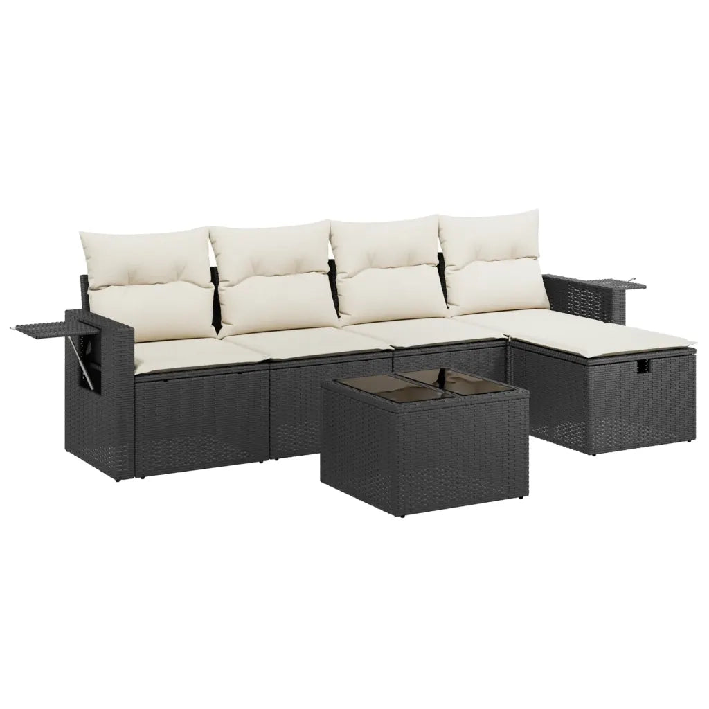 Set Divano da Giardino 6 pz con Cuscini Nero in Polyrattan 3263782
