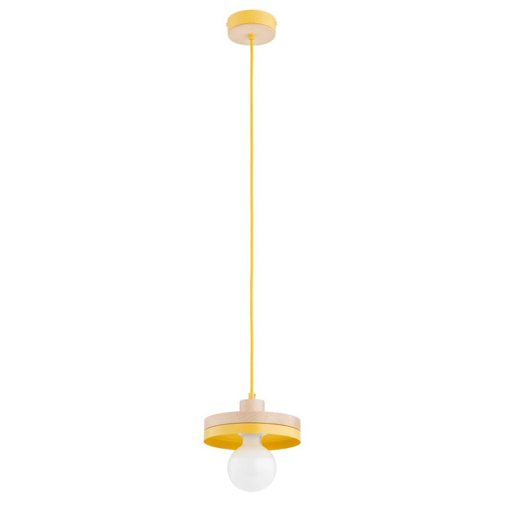 Lampada a sospensione minimal gialla legno E27 15W Larso Alfa