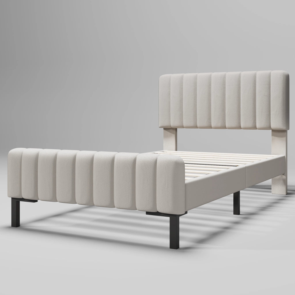 Letto singolo imbottito; 90x200cm; con testiera regolabile; lino grigio beige