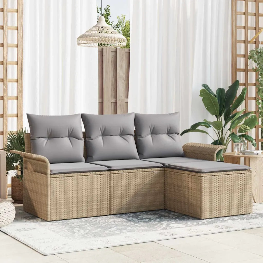 Set Divano da Giardino con cuscino 4 pcs Beige Poly Rattan 3353979