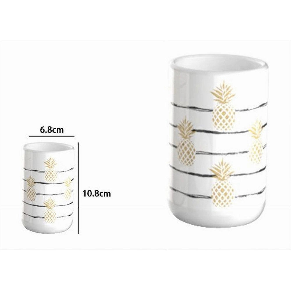 Trade Shop - Bicchiere Portaspazzolino Ananas Bianco Accessorio Arredo Bagno 6.8x10.8cm 69753 -