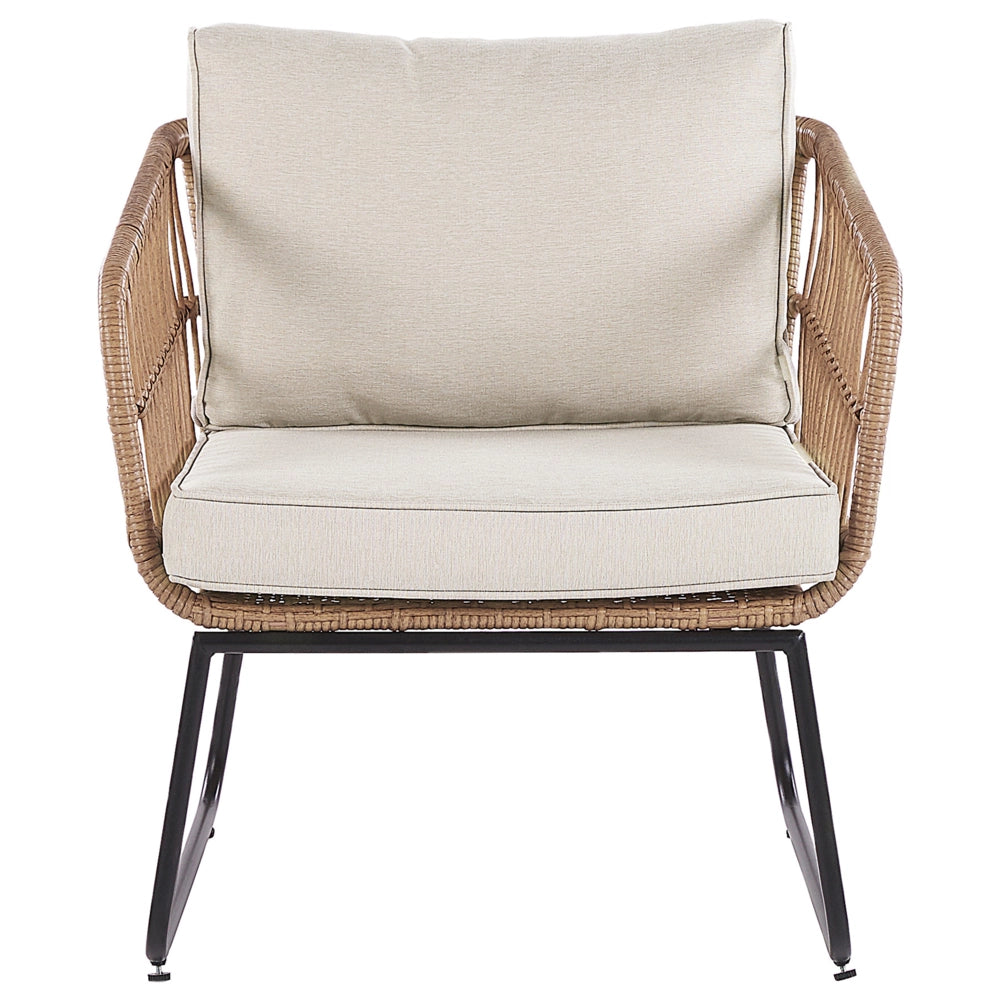 Set Divani Da Giardino Beige Cuscini rattan sintetico Esterni 4 Posti 2 Tavolini