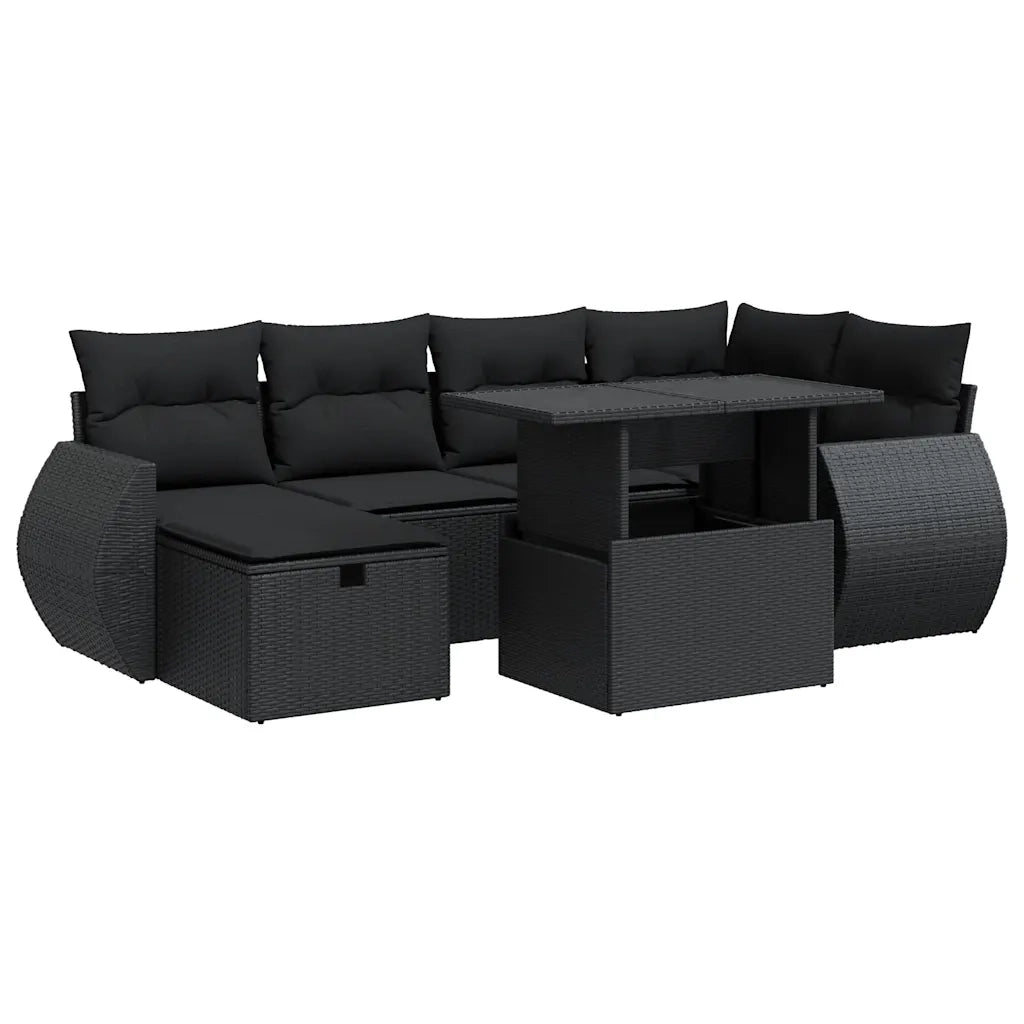 Set Divani da Giardino con Cuscini 7pz Nero Polyrattan 3327895