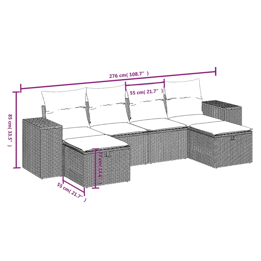 Set Divano da Giardino 6 pz con Cuscini Nero in Polyrattan 3264472