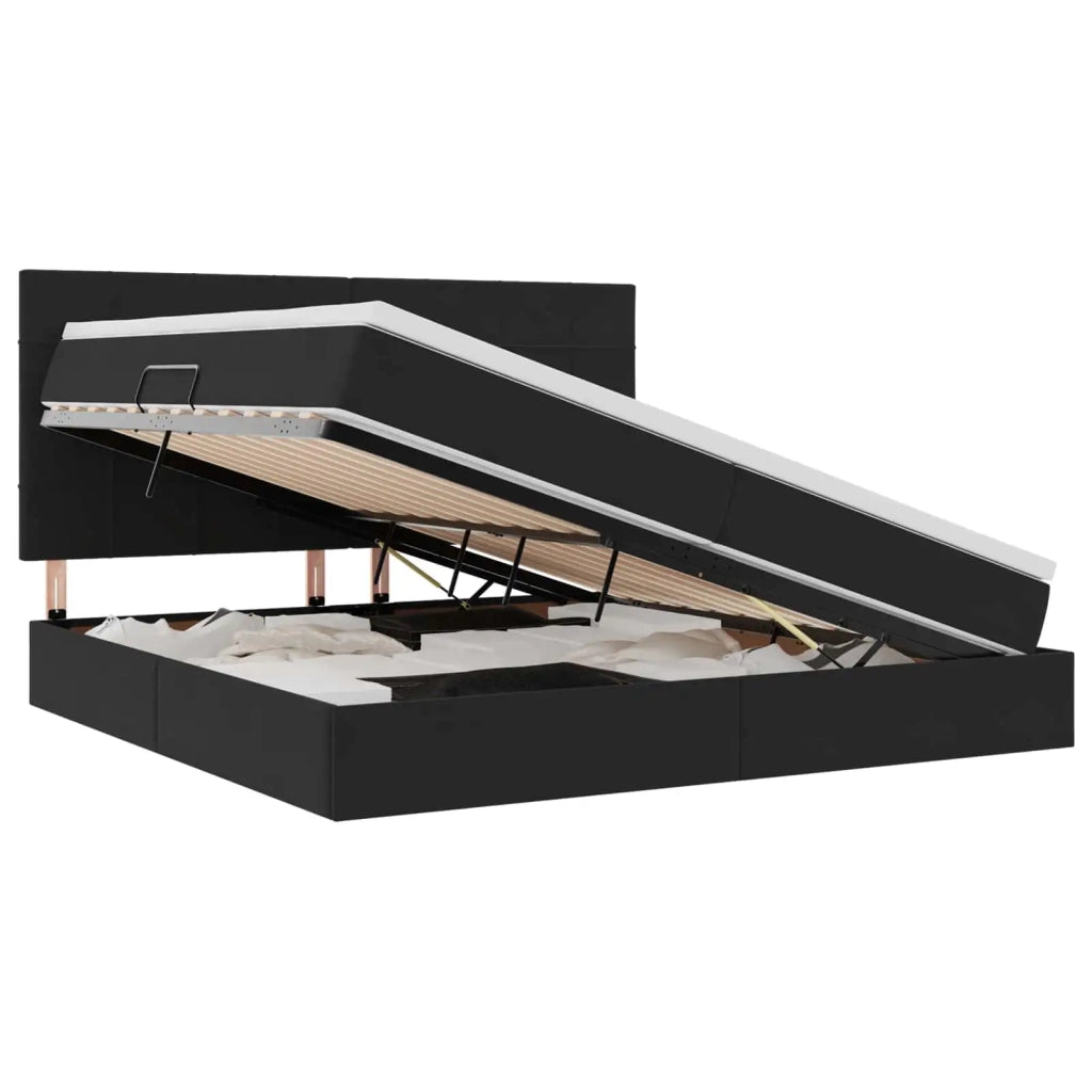 Letto con contenitore e materasso Nero 200 x 200 cm Velluto