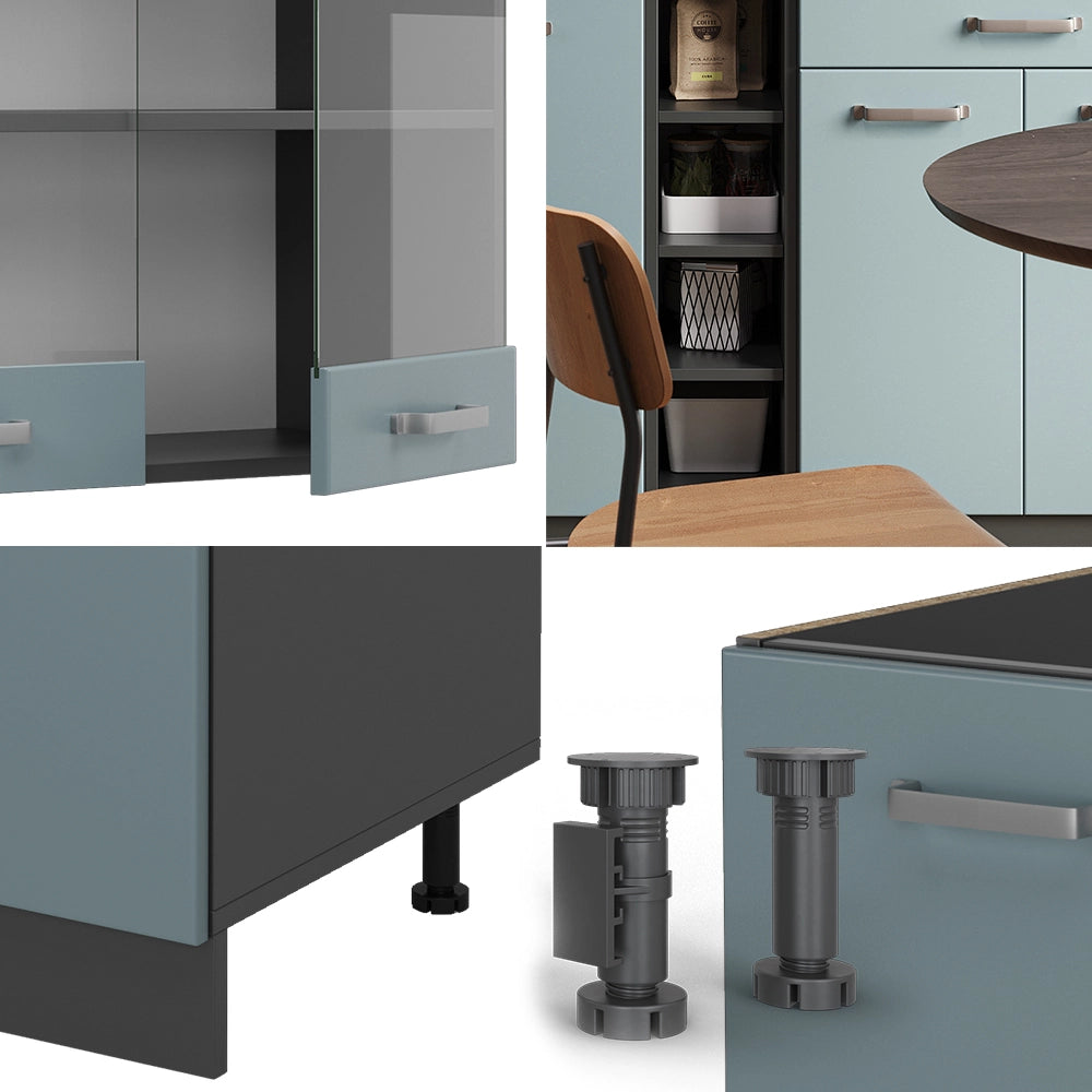 Vicco Cucina completa Blu-grigio/antracite 160 cm , PL Marmo
